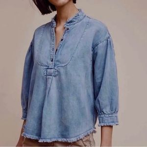 Anthropologie Holding Horses Blue Denim blouse